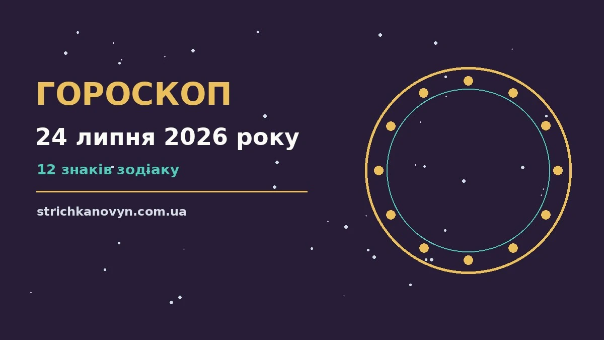 Астрологічна ілюстрація п’ятниці 24 липня 2026 року з символами знаків зодіаку та темою спілкування