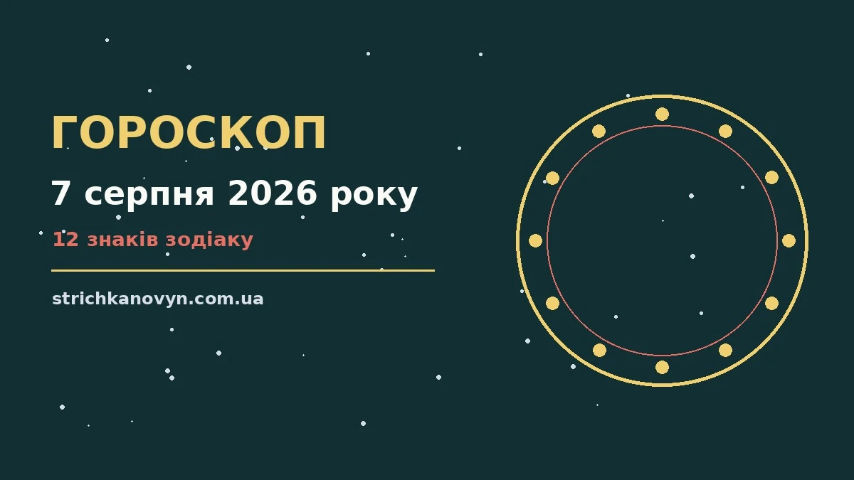 Зоряний гороскоп на 7 серпня 2026 року з символами дванадцяти знаків Зодіаку на тлі ранкового неба