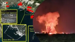 Супутникові знімки уражень військово-морської бази, терміналу НКХП та Шесхаріс у Новоросійську після атаки 12 серпня